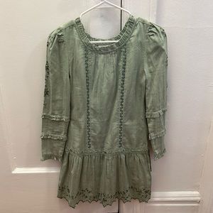 LoveShackFancy Sage Green Embroidered Mini Dress